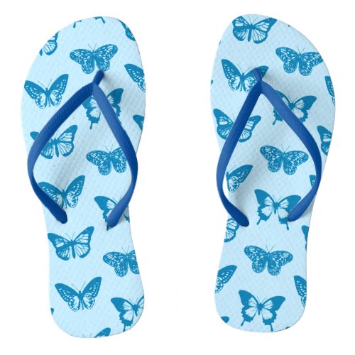 Butterfly sketch cerulean and sky blue flip flops