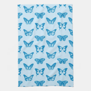 Butterfly sketch, cerulean and sky blue kitchen towel