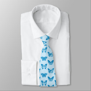 Butterfly sketch, cerulean and sky blue neck tie