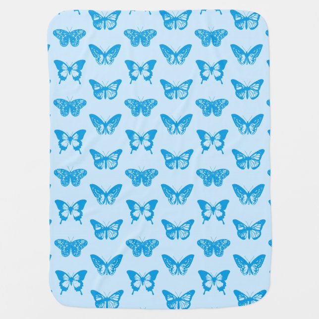 Butterfly sketch, cerulean and sky blue swaddle blanket (Front)