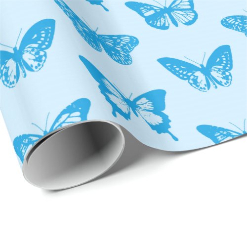Butterfly sketch cerulean and sky blue wrapping paper
