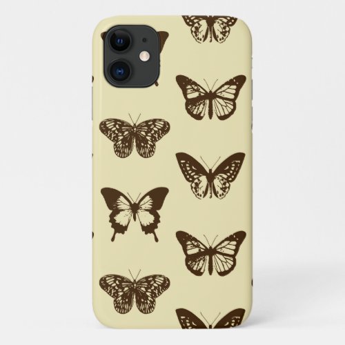 Butterfly sketch chocolate brown on beige iPhone 11 case