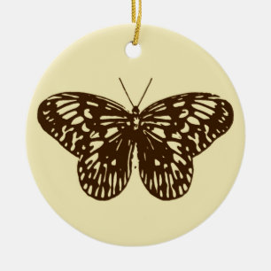 Butterfly sketch, chocolate brown on beige ceramic ornament