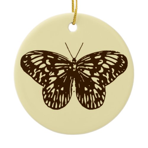 Butterfly sketch, chocolate brown on beige ceramic ornament