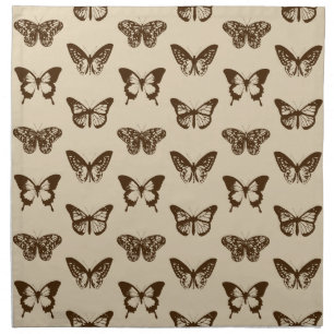 Butterfly Sketch, Chocolate Brown on Beige Cloth Napkin