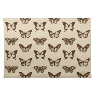 Butterfly Sketch, Chocolate Brown on Beige Cloth Placemat