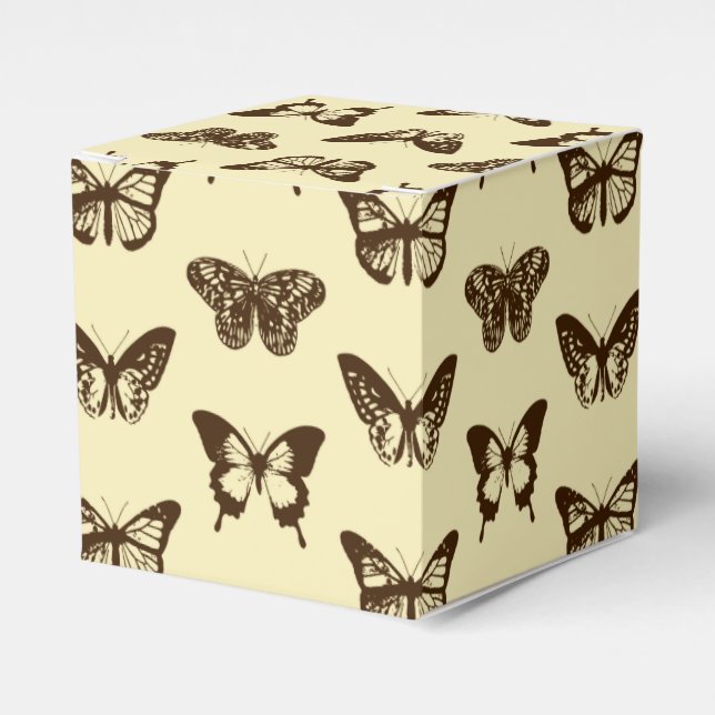 Butterfly sketch, chocolate brown on beige favor boxes (Front Side)