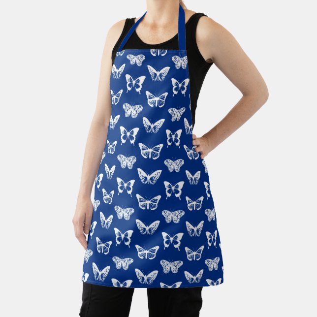 Butterfly Sketch, Cobalt Blue and White  Apron (Insitu)