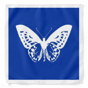 Butterfly sketch, cobalt blue and white bandana