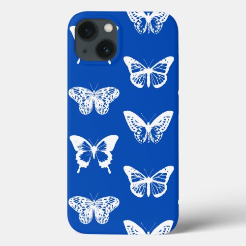 Butterfly sketch cobalt blue and white iPhone 13 case