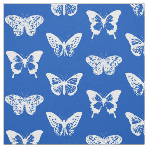 Butterfly sketch, cobalt blue and white fabric