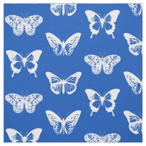 Butterfly sketch cobalt blue and white fabric