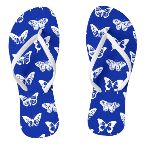 Butterfly sketch cobalt blue and white flip flops