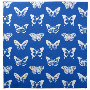 Butterfly sketch, cobalt blue and white napkin