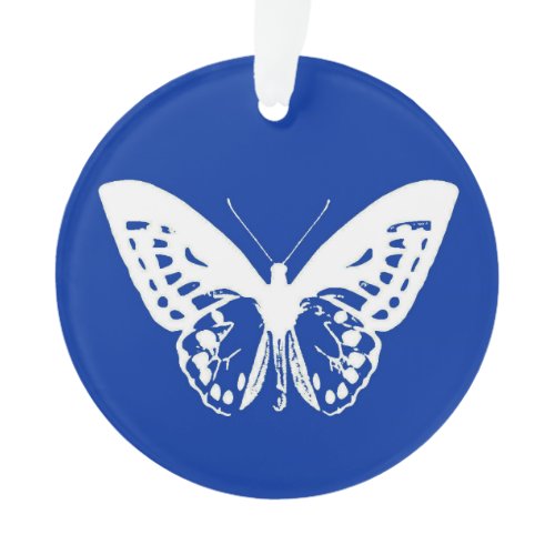 Butterfly sketch, cobalt blue and white ornament