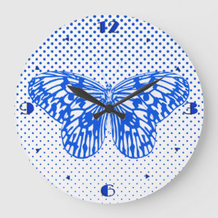 Butterfly sketch, cobalt blue large clock