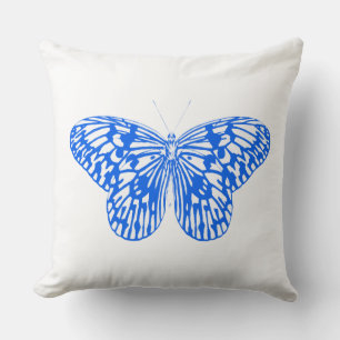 Butterfly sketch, cobalt blue throw pillow