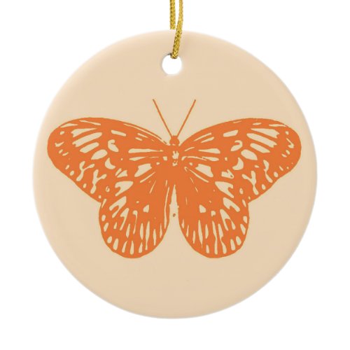 Butterfly sketch, coral orange ceramic ornament