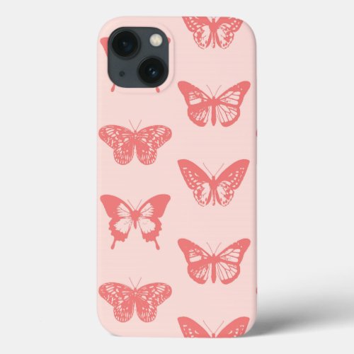 Butterfly sketch coral pink iPhone 13 case