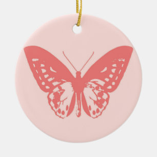 Butterfly sketch, coral pink ceramic ornament
