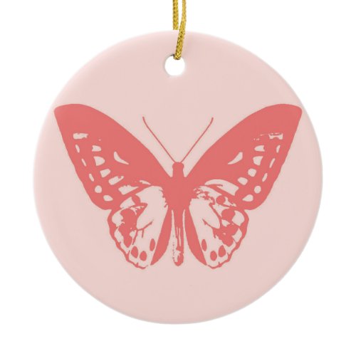 Butterfly sketch, coral pink ceramic ornament
