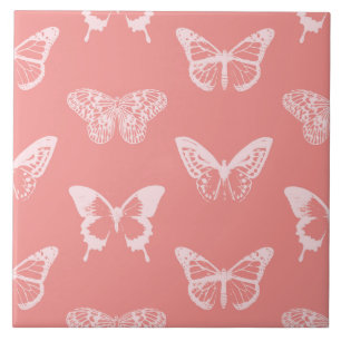 Butterfly sketch, coral pink ceramic tile