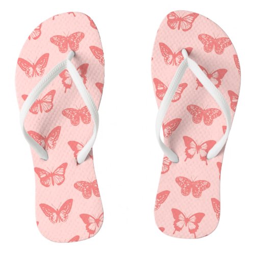 Butterfly sketch coral pink flip flops