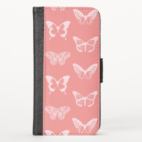 Butterfly sketch coral pink iPhone wallet case