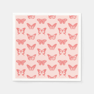 Butterfly sketch, coral pink paper napkins