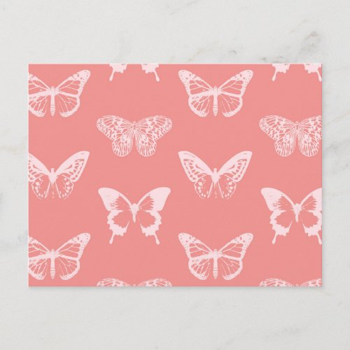 Butterfly sketch coral pink postcard