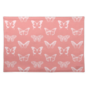 Butterfly Sketch, Deep Coral Pink Cloth Placemat