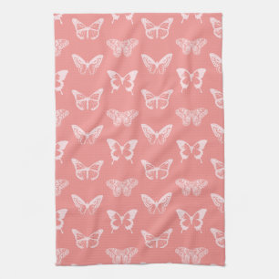 Butterfly Sketch, Deep Coral Pink Towel