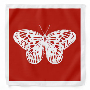 Butterfly sketch, deep red and white bandana