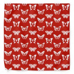 Butterfly sketch, deep red and white bandana