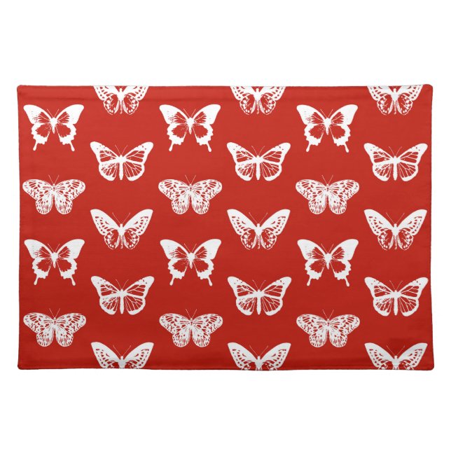 Butterfly sketch, deep red and white cloth placemat (Front)