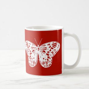 Butterfly sketch, deep red and white coffee mug