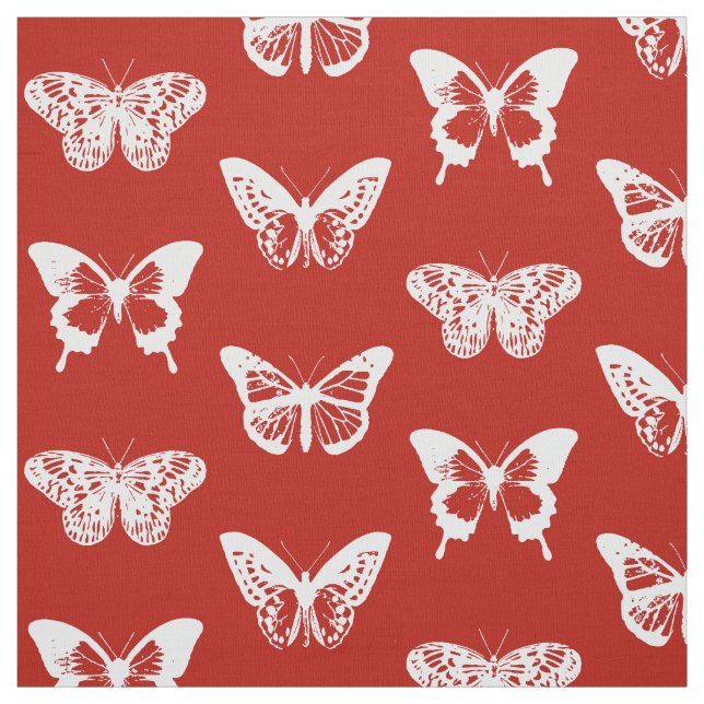 Butterfly sketch, deep red and white fabric (Swatch)