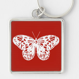 Butterfly sketch, deep red and white keychain