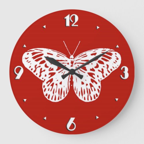 Butterfly sketch deep red and white large clock