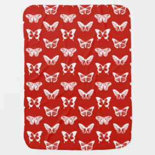 Butterfly sketch, deep red and white receiving blanket