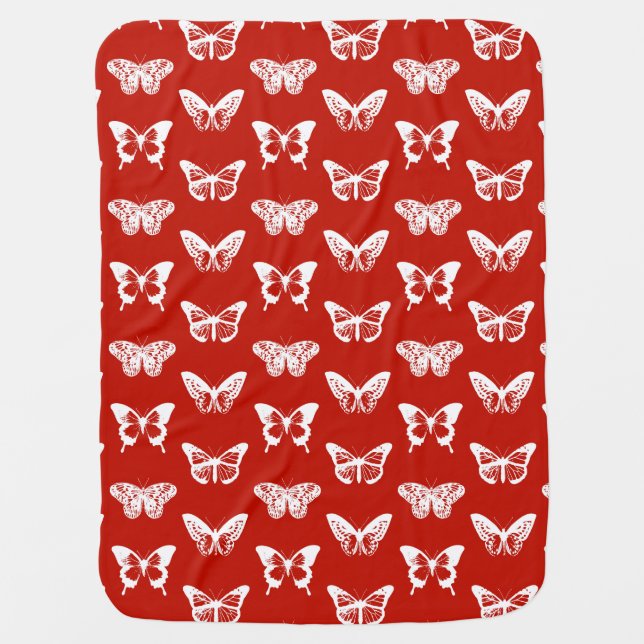 Butterfly sketch, deep red and white receiving blanket (Front)