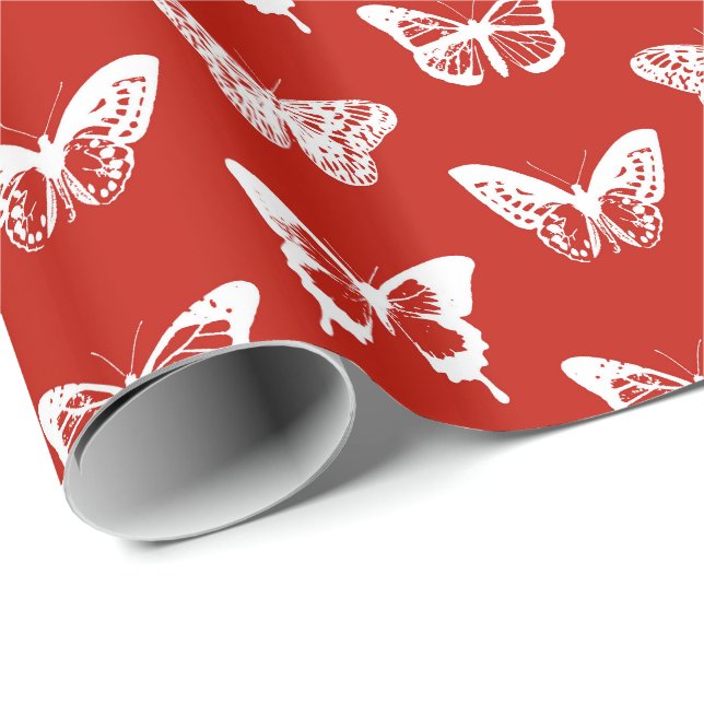 Butterfly sketch, deep red and white wrapping paper (Roll Corner)