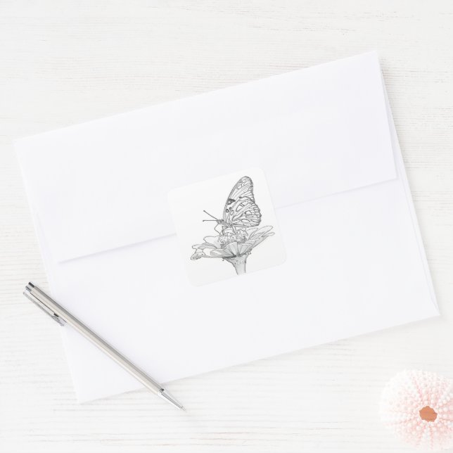 Butterfly Sketch drawing Square Sticker (Envelope)