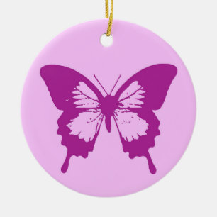 Butterfly sketch, ice pink & amethyst purple ceramic ornament
