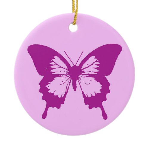Butterfly sketch, ice pink &amp; amethyst purple ceramic ornament