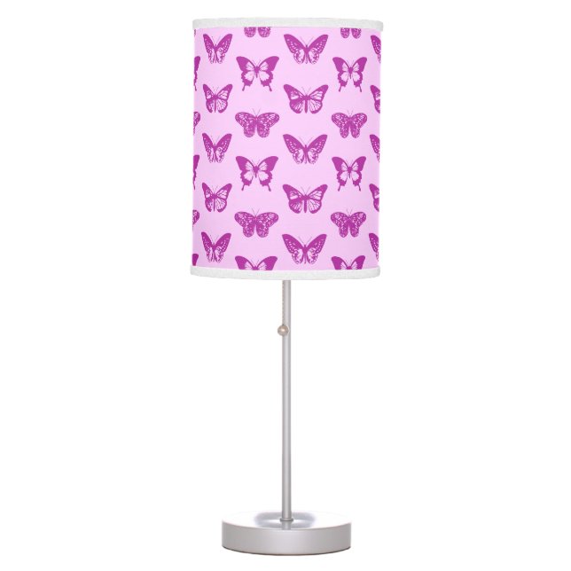 Butterfly sketch, ice pink & amethyst purple table lamp (Front)