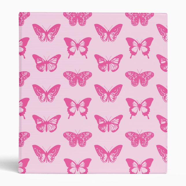 Butterfly sketch, light pink and fuchsia 3 ring binder (Front)