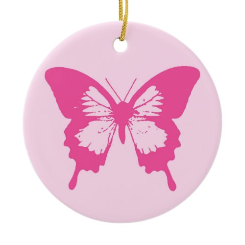 Butterfly sketch, light pink and fuchsia ceramic ornament