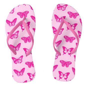 Butterfly Sketch  Light Pink And Fuchsia Flip Flops by Floridity at Zazzle