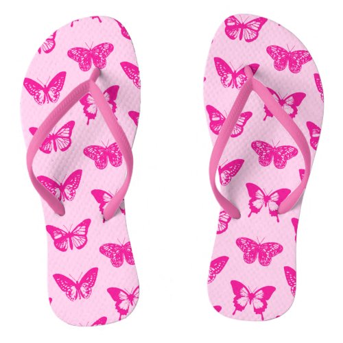 Butterfly sketch light pink and fuchsia flip flops